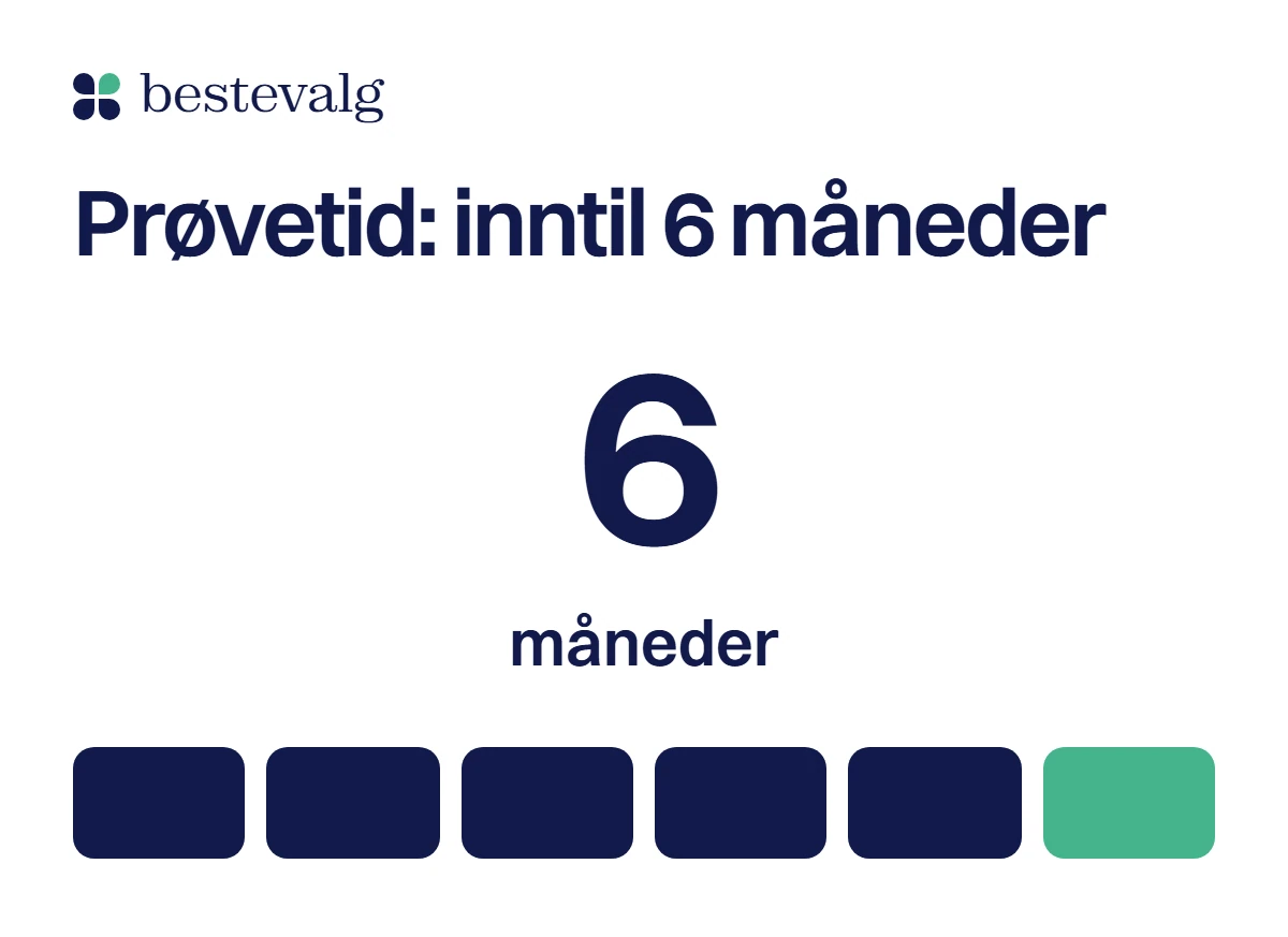 Stort tall 6 over seks fargede ruter som viser lengste prøvetid i måneder